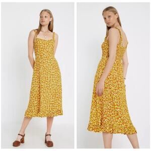 NWT Faithfull The Brand Noemie Floral Midi Dress Size 8 Yellow Cottagecore